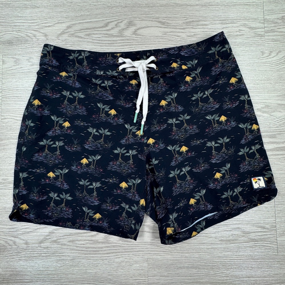 Marine Layer Men's Swim Trunks Tropical Palm Tree Print Black Sz 32 Board Shorts